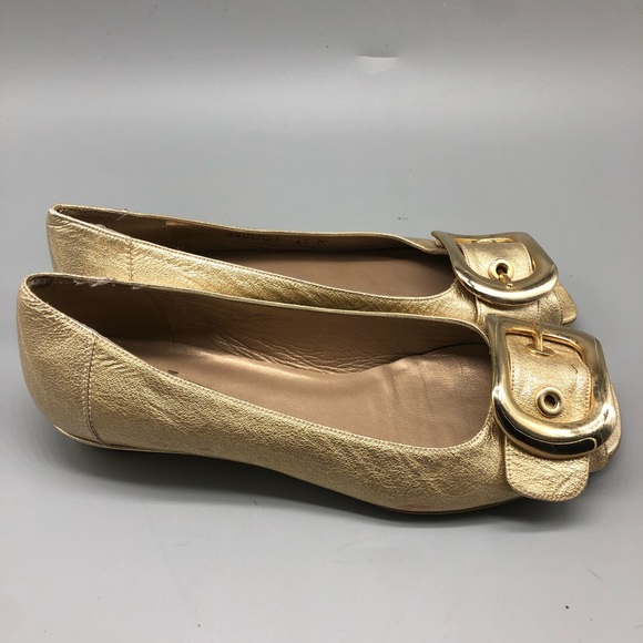 Stuart Weitzman Youngbuck gold peeptoe wedges
